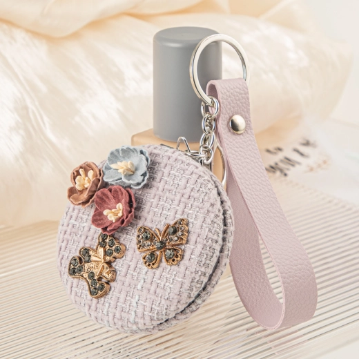 Miroir de poche Danse des papillons avec tartan lavande et fleurs printanières