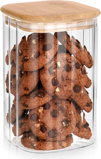 Bocal en verre pour aliments secs avec couvercle en bambou et joint 1,1 l