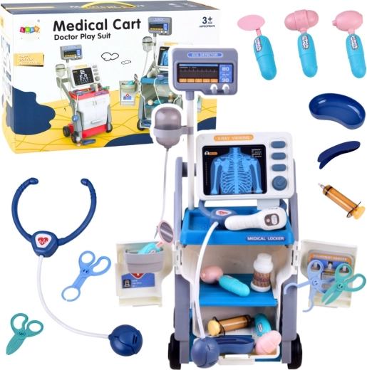 Chariot médical pour enfants avec panneau de radiographie et d’ECG, lumières et 16 pièces