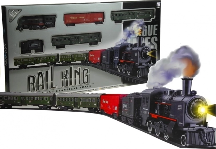 Grande voie ferrée électrique avec fumée et lumières, 4 wagons, ellipse 156 cm