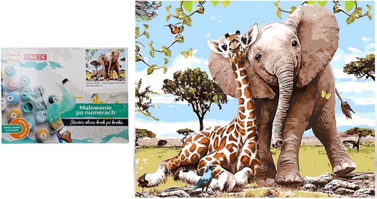 Peinture par numéros éléphant avec girafe - 1 pièce