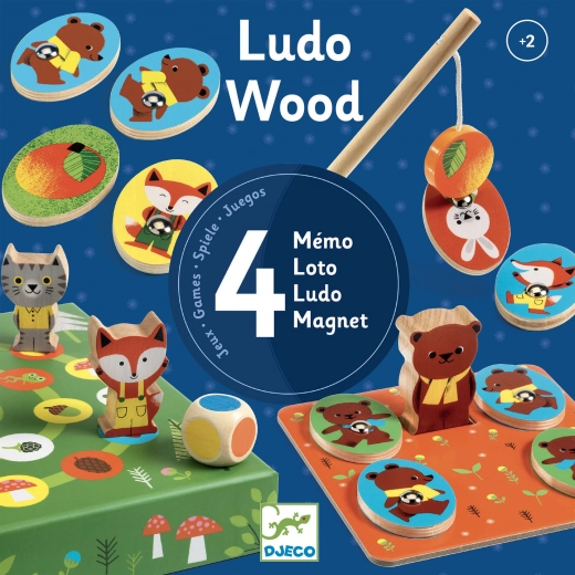 Djeco ensemble de 4 jeux Ludo Wood