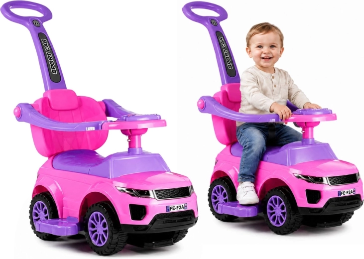 Porteur pour enfant avec canne de poussée Sport Car rose
