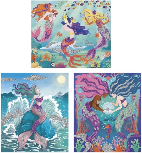 3 images de sirènes à décorer avec des paillettes