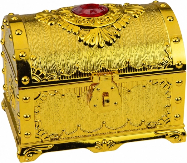 Coffre doré décoré comme tout droit sorti d’une aventure de pirates