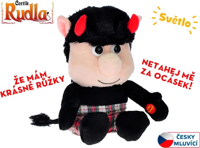 Petit diable en peluche Rudla 20 cm – jouet parlant avec cornes lumineuses