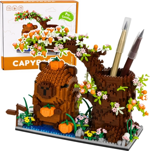 Mini kit de construction capybara avec arbre – organisateur de stylos (1800 pièces)