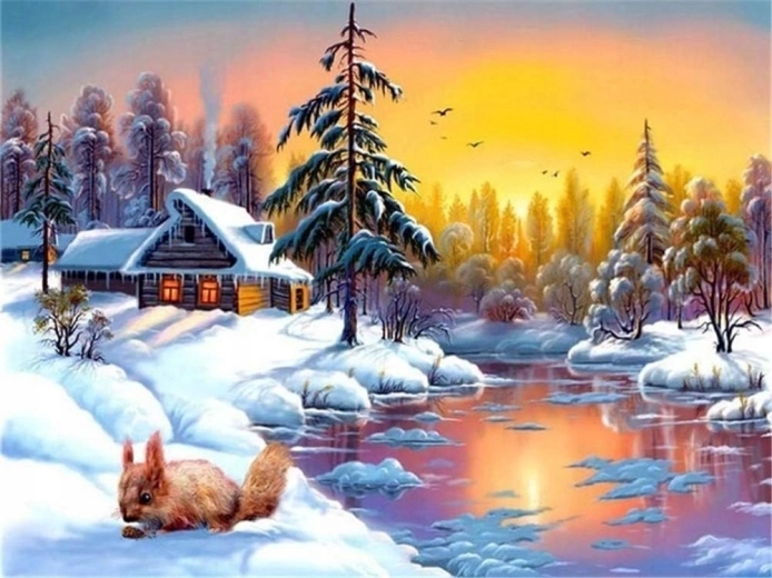 Norimpex Peinture par numéros Écureuil en hiver 40 × 50 cm