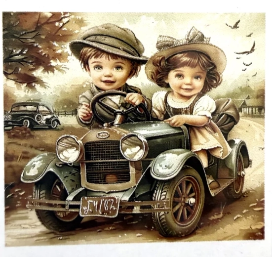 Norimpex peinture diamant enfants dans une voiture ancienne 30 × 40 cm