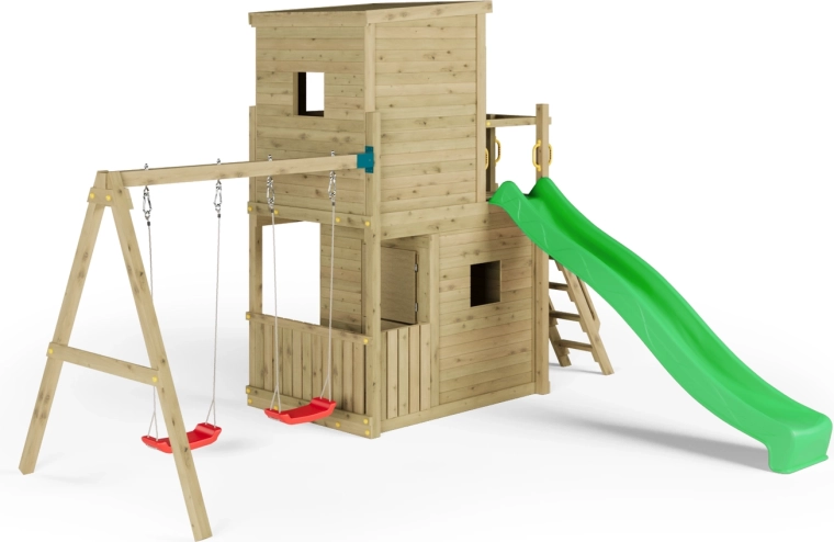 Maisonnette surélevée avec toit en bois