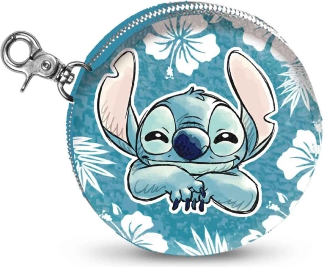 Porte-monnaie rond pour enfant Disney Stitch avec fermeture éclair et mousqueton - 1 pièce