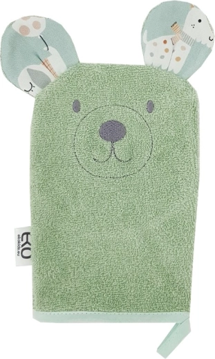 Gant de toilette en coton EKO avec oreilles Bear, vert olive, 20 × 15 cm
