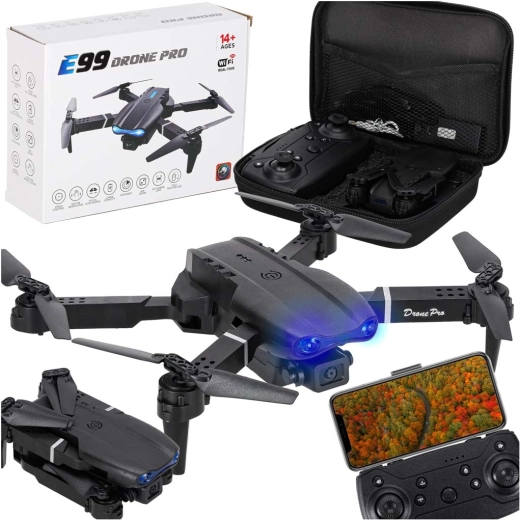 Drone télécommandé E99 Pro avec deux caméras 720p et étui