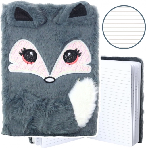 Carnet en peluche avec renard gris A5 80 feuilles