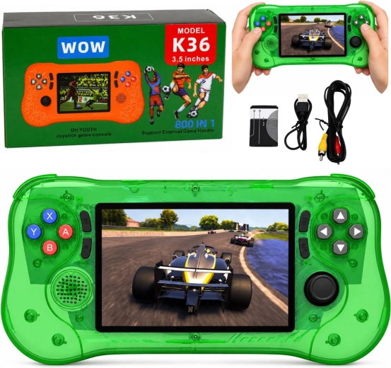 Console de jeux rétro portable K36 avec 800 jeux intégrés, vert transparent