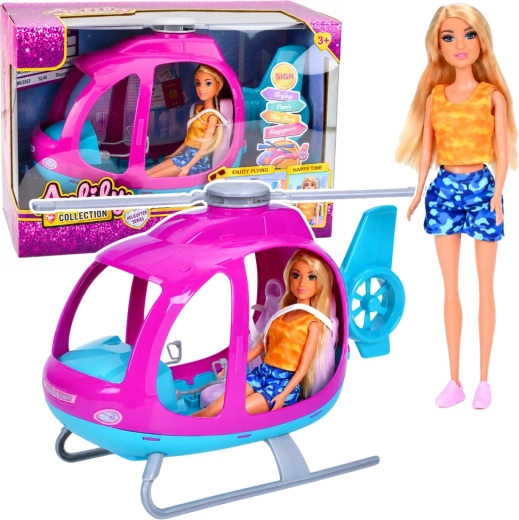 Poupée Anlily avec hélicoptère rose et hélices mobiles
