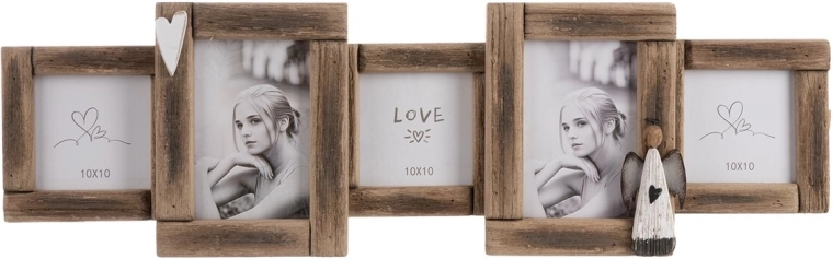 Cadre photo collage en paulownia pour 5 photos, beige