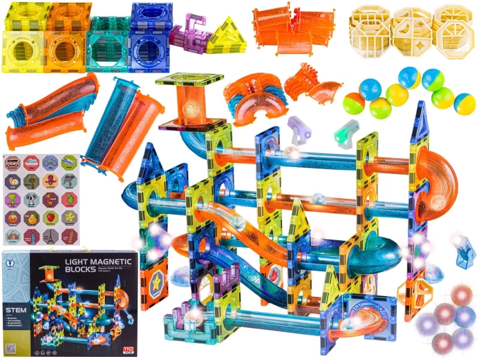 Cubes magnétiques lumineux – circuit de billes 110 pièces