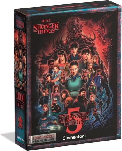 Puzzle 1000 Stranger Things 5 avec poster Clementoni