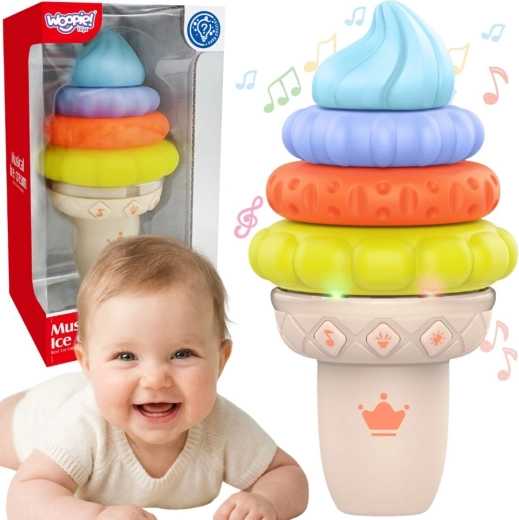Cornet de glace musical WOOPIE – puzzle sensoriel avec sons et lumières (5 pièces)