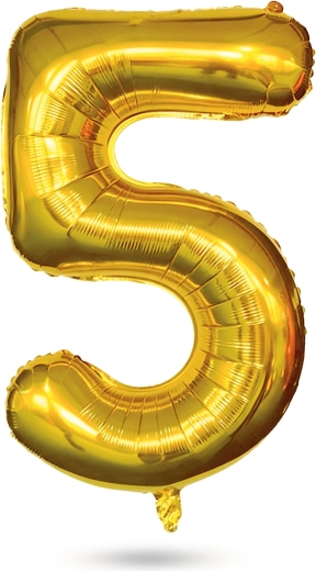 Ballon en aluminium doré chiffre 5 pour anniversaire, 40 pouces