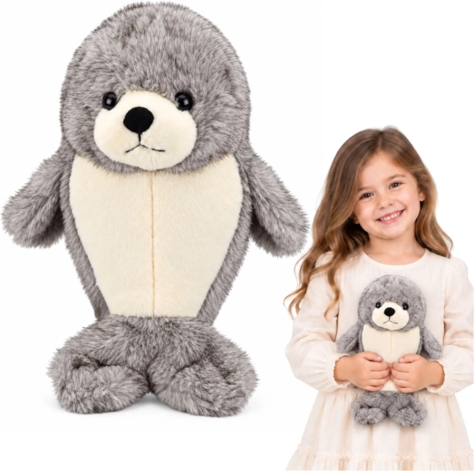 Peluche câlin phoque gris et blanc 30 cm
