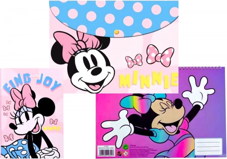 Ensemble carnet, bloc avec autocollants et chemise Disney Minnie
