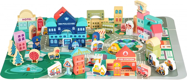 Ville éducative en bois avec tapis 121 pièces Ecotoys