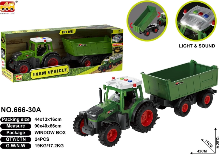 Tracteur avec remorque, effets lumineux et sonores