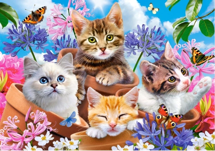 Puzzle 500 pièces Chatons avec des fleurs