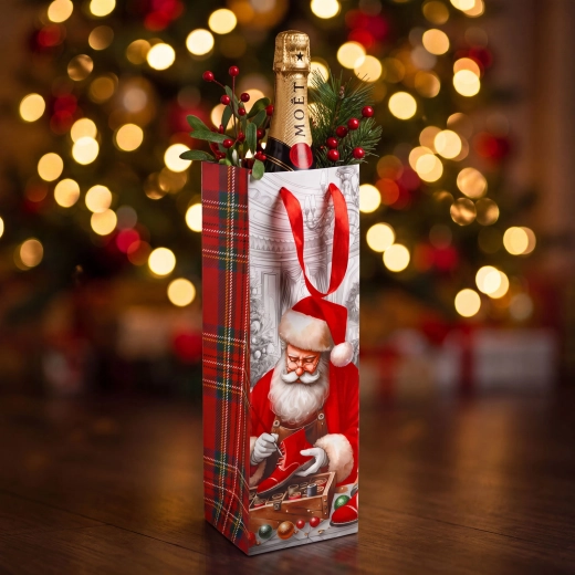 Sac cadeau de Noël pour bouteille avec effet velours, assortiment - 1 pièce