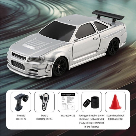 Voiture RC drift 1:43 blanche avec accessoires