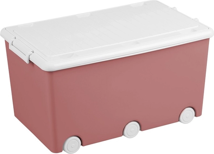 Boîte à jouets polyvalente sur roulettes rose TEGA