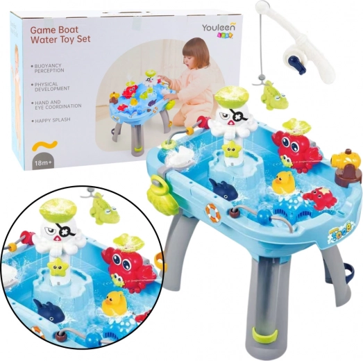 Table d’eau interactive pour attraper les petits poissons – bleu