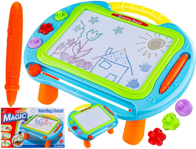 Tablette de dessin magnétique 2 en 1 avec support, stylet et tampons - 1 pièce