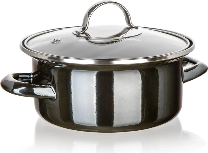 Casserole émaillée avec couvercle en verre 18 cm Metallic Black, 1,3 l