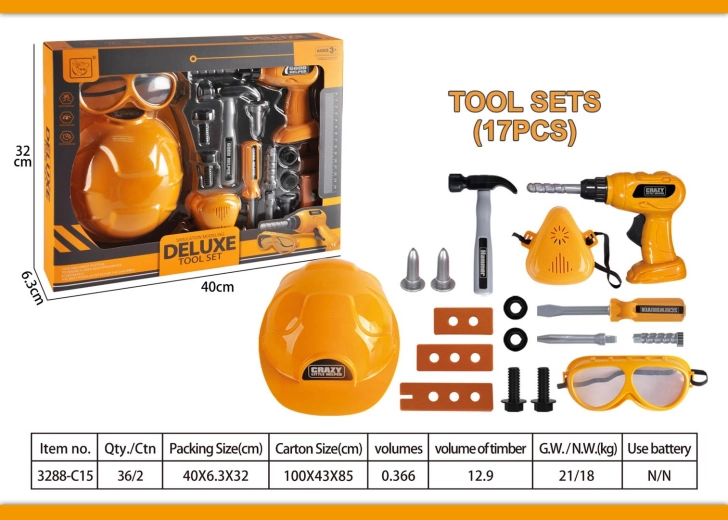 Set d’outils pour enfants bricoleurs jaune avec casque