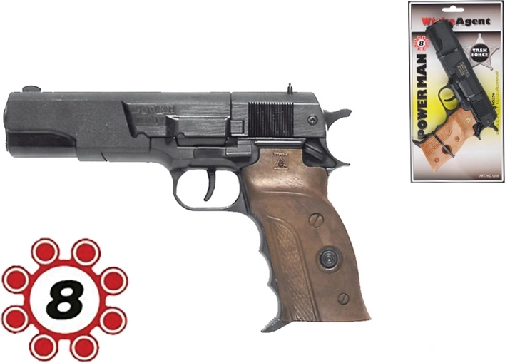 Pistolet à amorces Power Man 22 cm pour barillets de 8 coups