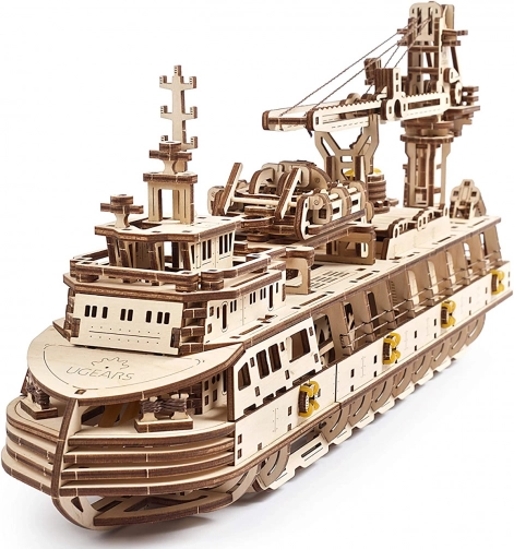 UGEARS puzzle mécanique 3D en bois – navire de recherche