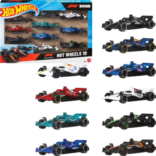 Hot Wheels Formule 1 2025 – coffret de 10 monoplaces à l’échelle 1:64 – 10 pièces