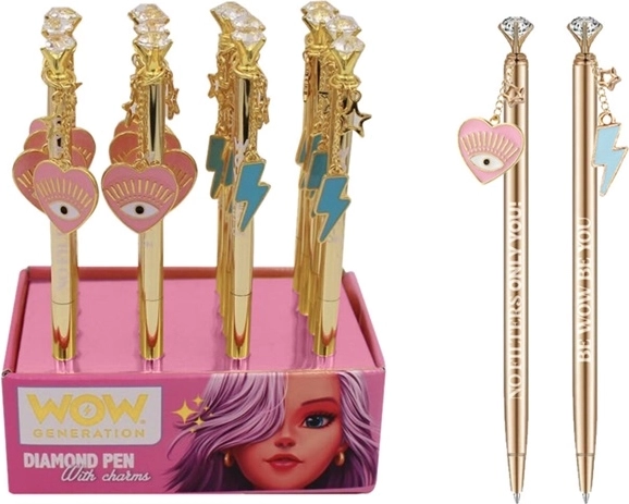 Stylo à bille Wow Generation avec embout diamant et pendentif, encre bleue