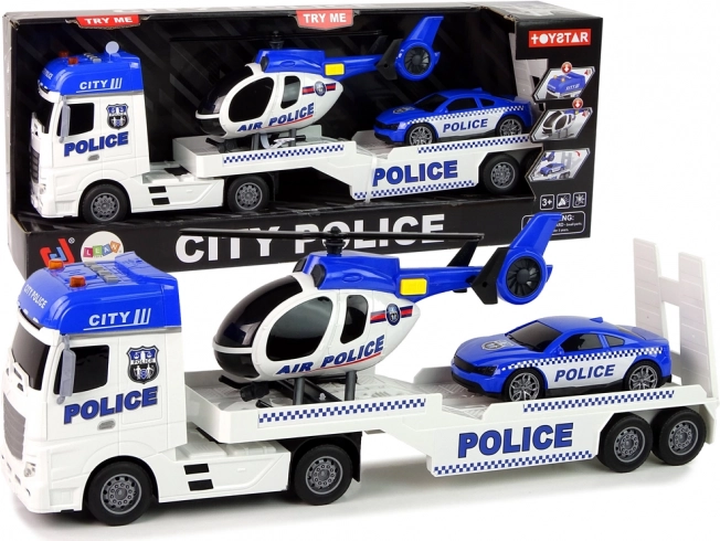 Ensemble de police remorqueur, voiture et hélicoptère avec effets sonores et lumineux
