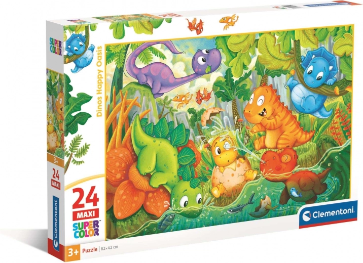 Clementoni puzzle oasis des dinosaures heureuse, maxi 24 pièces