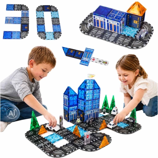 Cubes de construction magnétiques 3D Police – 91 pièces