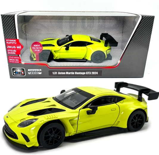 Modèle métallique Aston Martin Vantage GT3 avec effets lumineux et sonores à l’échelle 1:31