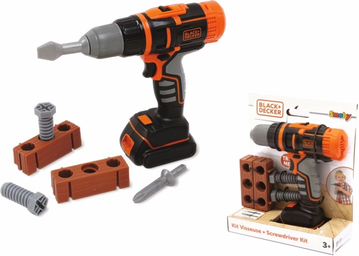 Perceuse-visseuse mécanique sans fil Smoby Black+Decker avec accessoires