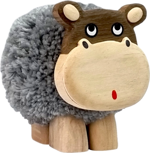 Figurine en bois XL Hippopotame avec Pompon
