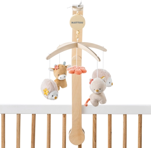 Mobile musical en bois Nattou pour lit bébé Mila, Zoe & Lana