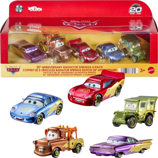 Mattel Disney Pixar Cars – Coffret collector anniversaire de 5 petites voitures en métal pour le 20e anniversaire