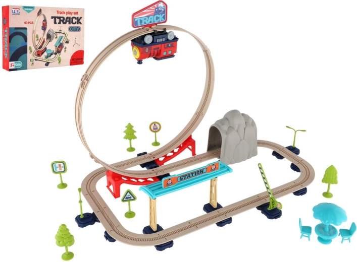Circuit de train avec train à piles et accessoires (60 pièces)